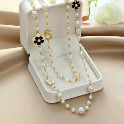 Long Pearl Necklaces for Women Pearl Long Chain Necklace Gold Chain Dainty Delicate Station Necklace Jewelry for Dress Party - color: 5