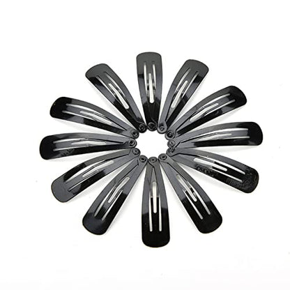 Black Snap Hair Clips, 12 Pcs Hair Barrettes for Women, 2 Inch | Non-slip Metal Hair Barrette Accessories for Girls, Women, Kids Teens or Toddlers