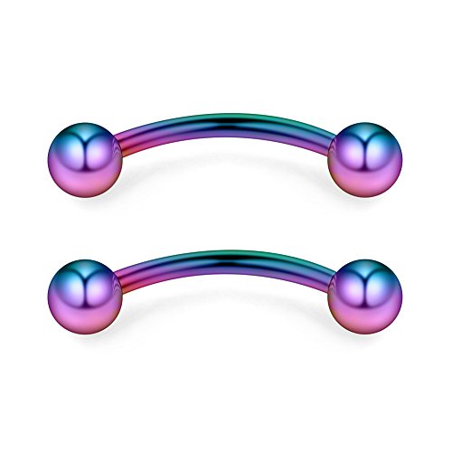 12PCS 12G Surgical Steel PA Eyebrow Ear Navel Belly Lip Ring Body Piercing Jewelry - style: 16mm w Balls
