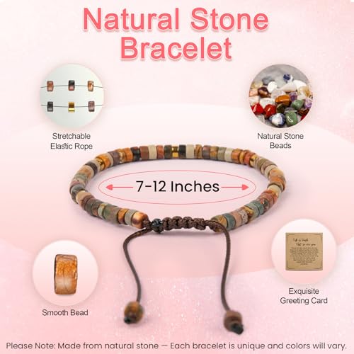 Inspirational Bracelet Gifts for Women, Natural Stone Beaded Bracelets | Thinking of You Get Well Soon Encouragement Healing Bracelets Christmas Day Birthday Gifts for Women Friends Sister - color: A-D JASPER STONE-APPRECIATED
