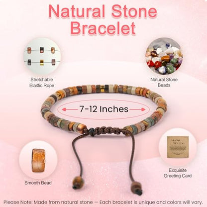 Inspirational Bracelet Gifts for Women, Natural Stone Beaded Bracelets | Thinking of You Get Well Soon Encouragement Healing Bracelets Christmas Day Birthday Gifts for Women Friends Sister - color: A-S JASPER STONE-RETIREMENT