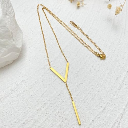 Long Pendant Necklace 14k Gold Plated Silver Bar Simple Trendy Y Drop Necklace Fashion Gold Jewelry for Women Jewelry