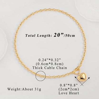 Aobei Pearl 18K Gold Plated Pendant Necklace for Women Dainty Gold Chain Choker Love Heart Disc Coin Pearl Cross Toggle Jewelry - style: Love Heart