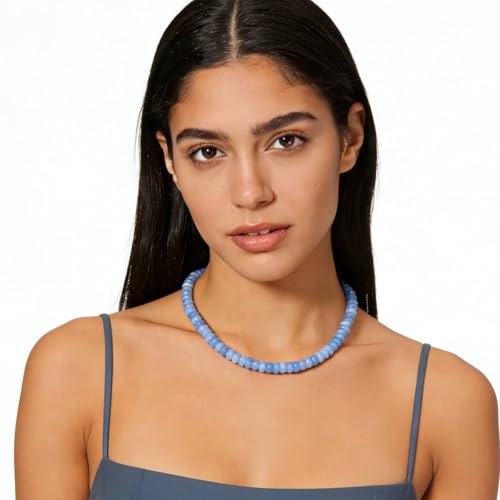 Beaded Necklace for Women,Natural Gemstone Necklace for Women,Colorful Bead Choker Necklace Handmade Surfer Beach Necklace Trendy Jewelry Gift for Women - style: 5x8MM Aquamarine