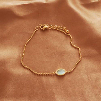 Dainty Gold Anklets for Women Stainless Steel Simple Ankle Bracelets Summer Beach Foot Chain Jewelry Gift - color: Cat’s Eye