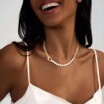 Zeffy 14K Gold/Silver Plated Chunky Thick Chain Toggle Clasp Necklace Dainty Baroque Pearl/Heart/Cross/Turquoise Pendant Necklace - color: Gold Diamond Cuban Link