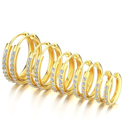 5 Pairs Huggie Hoop Earrings, Cubic Zirconia 14K Gold-Plated 316L Surgical Steel, Hypoallergenic Lightweight Design for Women & Men Cartilage & Multi-Piercing Stacking(13-21mm) - color: B+gold+White