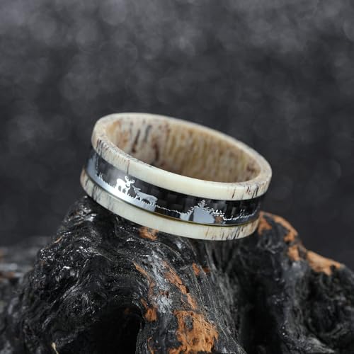 King Will Wood Wedding Band Wood Inlay for Men - color: Deer-8mm