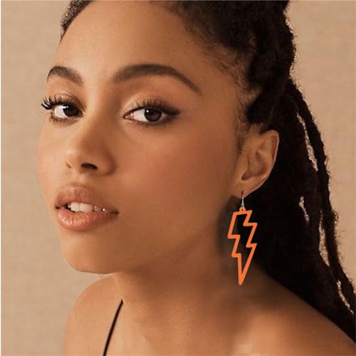 ONLYJUMP Acrylic Exaggerated Lightning Earrings Statement Punk Retro Geometric Delicate Neon Personalized Earrings Accessory Jewelry for Women - color: Orange