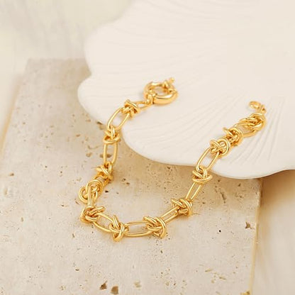 SOFYBJA 18k Gold Plated Personalized Chunky Cuban Oval Link Chain Bracelets for Men Toggle Rope Bracelet Jewelry for Women - style: Knot Chain Link Bracelet