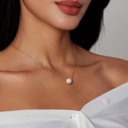 Zeffy Pearl Necklace 8MM Dainty Round Imitation Pearl Choker Necklace Wedding Pearl Necklace Delicate Jewelry for Women Simple Bridesmaid Jewelry Gifts - style: Style6-10mm Gold Single Pearl Necklace