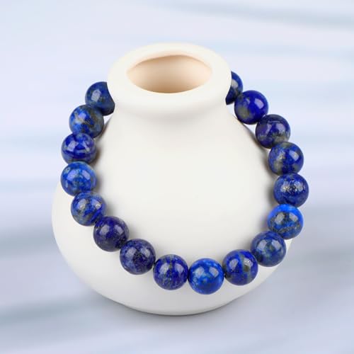 LPBeads Handmade Natural Gemstone Stretch Elastic Bracelet Healing Crystal Round Stone Beads Jewelry Gifts for Women Men - color: Lapis Lazuli, size: 10mm