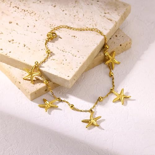 Lit Wall Gold Anklets for Women 18K Gold Plated Adjustable Summer Simple Foot Jewelry Ankle Bracelet for Women - style: Starfish