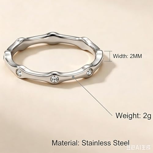 JUDE Jewelers 2mm Stainless Steel Stackable Eternity Wedding Band Ring - color: Silver