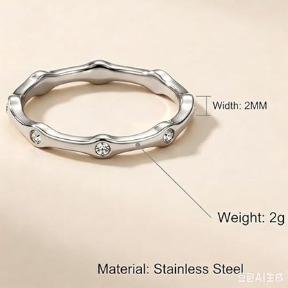 JUDE Jewelers 2mm Stainless Steel Stackable Eternity Wedding Band Ring - color: Silver