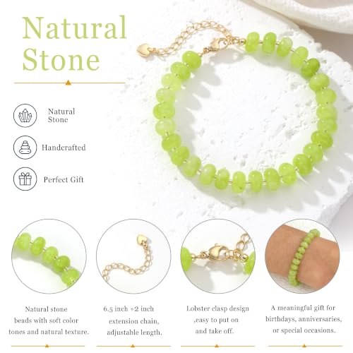 colorful Natural Stone Beaded Bracelets for Women, Boho Handmade Gemstone Bracelet, Stackable Summer Beach Jewelry - color: Light Green