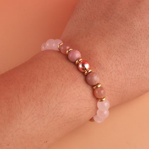 KSQS Healing Stone Bead Bracelet for Women, Natural Gemstones Balance Protection Bracelet, Spiritual Crystal Beads Bracelet Anxiety Relief with Meaning Card - color: Attract Love