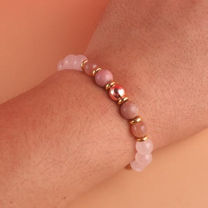 KSQS Healing Stone Bead Bracelet for Women, Natural Gemstones Balance Protection Bracelet, Spiritual Crystal Beads Bracelet Anxiety Relief with Meaning Card - color: Attract Love