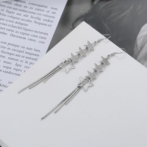 925 Sterling Silver Dangle Earrings with Charms Heart, Water drop, Moon, Star Long Drop Earring for Women Jewelry Gifts Hypoallergenic - color: star tassel