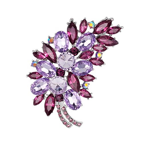 seven wolves Women Crystal Bouquet Brooch Pin All-Match Accessories Rhinestone Brooches and Pins - color: Sliver Purple E