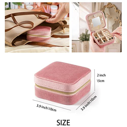 ZPROW Plush Velvet Travel Jewelry Case, Travel Jewelry Organizer, Jewelry Travel Case, Travel Jewelry Box, Small Jewelry Case, Jewelry Travel Box, Earring Organizer with Mirror - Pink 4packs - color: Velvet 4 Pack - Dusty Pink