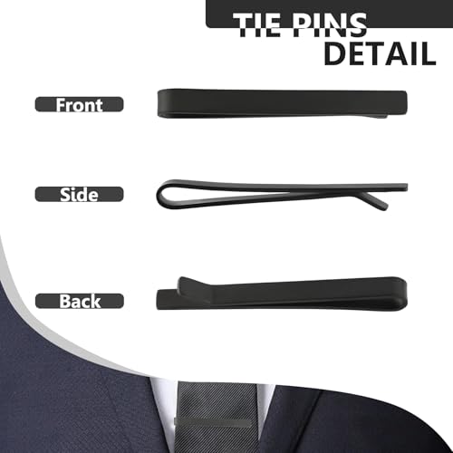 Roctee Skinny Tie Clip, 3 Pack Tie Bar Tie Clips For Men Low-Key Matte Black Elegant Necktie Pinch Clips For Business Meeting Graduation Ceremony Wedding Anniversary Party - color: Matte Black