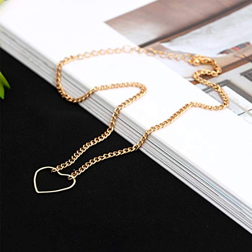 Nipple Ring with Choker Necklaces Stainless Steel Nipple Rings Chain Heart Cat Head Punk Chokers for Women Nipple Barbell Piercing Jewelry - color: Rose Gold - Heart Style