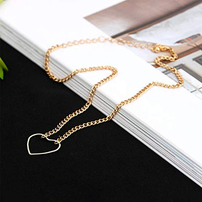 Nipple Ring with Choker Necklaces Stainless Steel Nipple Rings Chain Heart Cat Head Punk Chokers for Women Nipple Barbell Piercing Jewelry - color: Rose Gold - Heart Style
