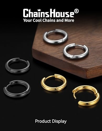 ChainsHouse Stud Earrings for Men Women,316L Stainless Steel/14K Gold/Black Plated Metal, Punk Hypoallergenic Surgical Huggie Hoop Earrings Mens Jewelry Piercing Hoop Earrings - style: H: Black-Huggie Hoop(1 Pair)