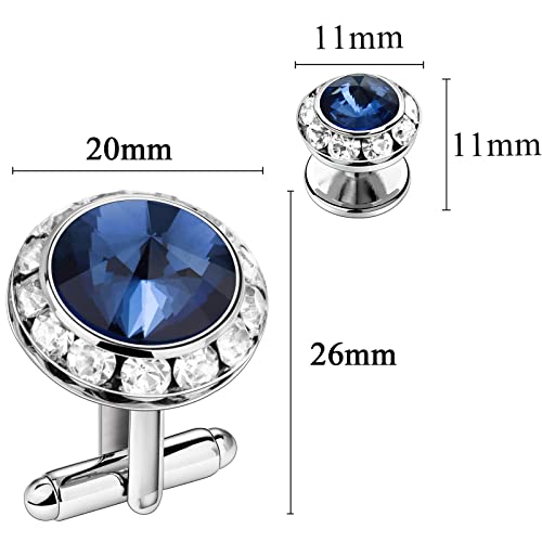 AMITER Crystal Cufflinks and Tuxedo Studs for Men, Cuff Links Suits for Shirt Formal Dress Business Wedding Anniversary - color: Navy Blue