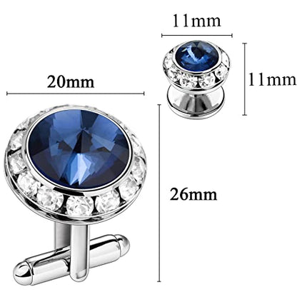 AMITER Crystal Cufflinks and Tuxedo Studs for Men, Cuff Links Suits for Shirt Formal Dress Business Wedding Anniversary - color: Navy Blue