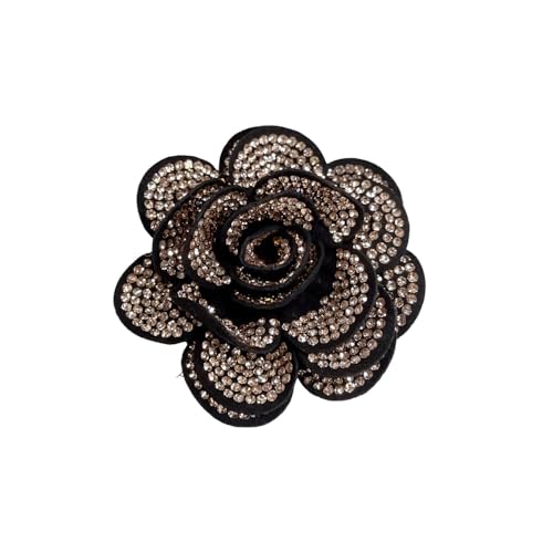 Rhinestone Rose Flower Brooch Lapel Pins for Women Her Fashion Crystal Camellia Flower Brooches Pin for Dress Accessories Jewelry Boutonniere Corsage Wedding Party Birthday Gift 70mm - color: Champagne