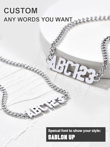 GoldChic JEWELRY Name Necklace Personalized for Men, Womens Custom Name Plate Chain, Stainless Steel Customized Old English Nameplate Choker with Curb Chains Custom, 16 inches to 30 inches - color: Curb Chain 4 mm - Steel(Small Pendant)