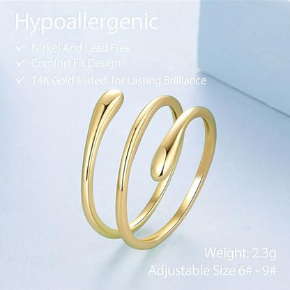 Silver Open Adjustable Stacking Rings for Women, Minimalist Wrap Band Set, Geometric/Heart/Wave/Leaf/Spiral Styles, Hypoallergenic, Gift Box Included, Thumb Ring Option - color: 14K Water Drop