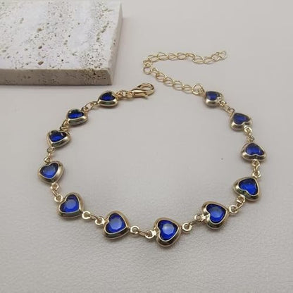 1pc Heart Shape Bracelet With Colorful Rhinestone Beads,Small And Fresh Style(No Box) Valentines,Mother's Day,Gift - color: Gold-Blue, size: One Size