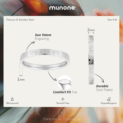 Sunshine Engraved Rings for Women Men,18k Gold Plated Stacking Ring | 18k Gold Plated Titanium Stacking Rings,'You Are My Sunshine' Statement Bands - color: Silver-2mm
