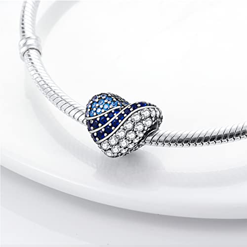 925 Sterling Silver Charm for Bracelet Necklace Women Dangle Pendant Beads | Love Faith Mom Ocean travel Butterfly Party Charm Beads Pendants DIY Jewelry Gift - color: Pave Zirconium Heart Beads