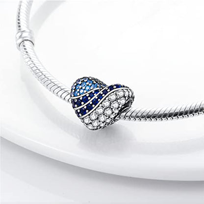 925 Sterling Silver Charm for Bracelet Necklace Women Dangle Pendant Beads | Love Faith Mom Ocean travel Butterfly Party Charm Beads Pendants DIY Jewelry Gift - color: Pave Zirconium Heart Beads