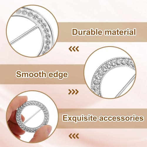 uxcell Silk Scarf Ring Clip, Rhinestone Round T-Shirt Ties Clips Kit Clothes Corner Knotted Button - color: Silver