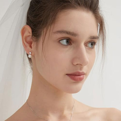 WFYOU Pearl Earrings for Women 925 Sterling Silver Stud Earring | 14K Gold Plated Hypoallergenic Stud Earrings, White Diamond Dainty Bridal Earring, Trendy Jewelry, Wedding Party Gifts - color: Silver B, size: 7mm