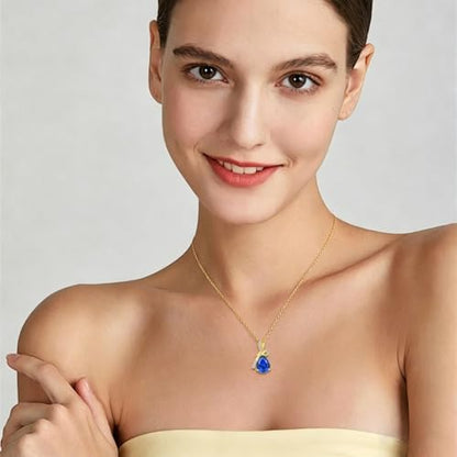 Infinity Birthstone Necklace for Women, Gold Plated Teardrop Cubic Zirconia Pendant, Created Gemstone Twist Necklace for Birthday, Her, Mom, Friend - color: Sapphire-blue-Sept.