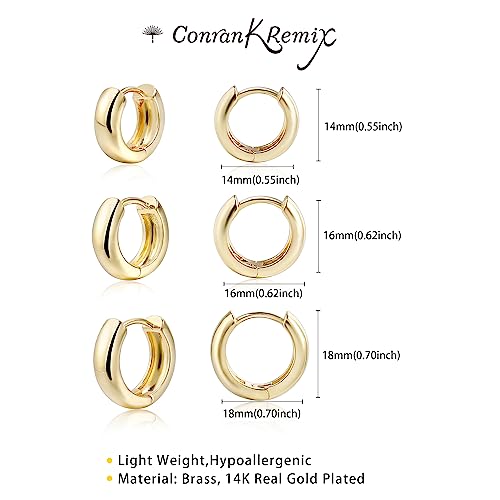 CONRAN KREMIX Small Thick Gold Chunky Hoop Earrings Lightweight Huggie Hoops For Women - color: Gold