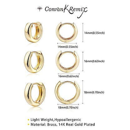 CONRAN KREMIX Small Thick Gold Chunky Hoop Earrings Lightweight Huggie Hoops For Women - color: Gold