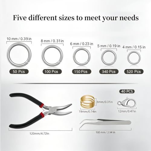 1200 Pcs Jump Rings for Jewelry Making, Open Jump Rings with Pliers, Tweezer and Lobster Clasps for Necklace Repair and Bracelet Making (Silver) - color: Silver