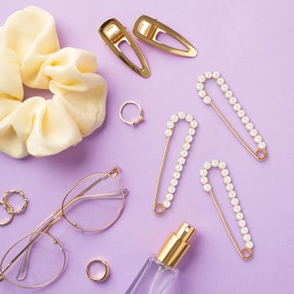 Faux Pearl Safety Pins, 10pcs 2.95inch Sweater Shawl Clip Brooch Pins for Women Clothing Dress Pants Skirt Waist Pants Extender Dressing Accessories (Gold)