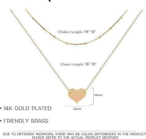 Gold Necklace Stack,Layered Heart Necklace Pendant Handmade 18k Gold Plated Dainty Gold Choker Arrow Bar Layering Long Necklace For Women