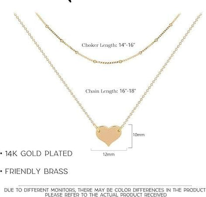 Gold Necklace Stack,Layered Heart Necklace Pendant Handmade 18k Gold Plated Dainty Gold Choker Arrow Bar Layering Long Necklace For Women