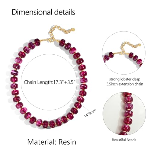 Chunky Colorful Choker Necklace for Women - Summer Beach Round Resin Beads Necklace, Trendy Statement Summer Beach Jewelry Birthday Gifts for Vacation Holiday - color: 14mm Purple Beads