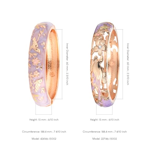 UJOY Cloisonne Indian Bangle Colored Crystal Plated Hinge Cuff Bracelet Hollowed Bird Enamel Jewelry Gift 55C49 - color: 2 Pcs/set-Purple