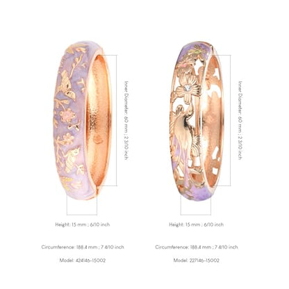 UJOY Cloisonne Indian Bangle Colored Crystal Plated Hinge Cuff Bracelet Hollowed Bird Enamel Jewelry Gift 55C49 - color: 2 Pcs/set-Purple